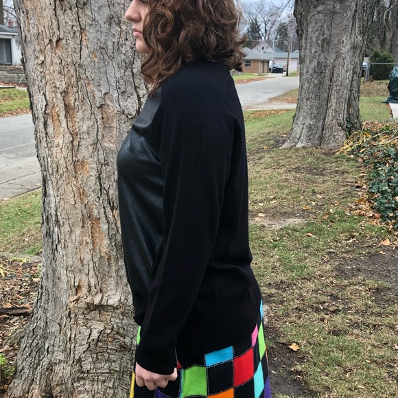 Alfani Black Perforated Leather Front Sweater SZ L! NEW! - Picture 3 of 11